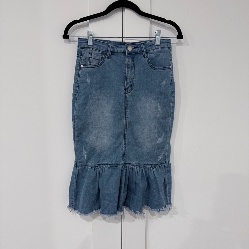 Denim Ruffle Hem Skirt